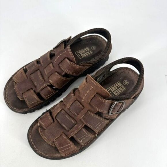 Y2K Faded Glory Mens Leather Chunky Fisherman Sandals Brown Size 10 Vintage - Picture 2 of 8